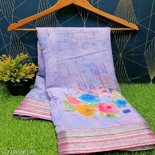 SM Women Cotton Linen Printed Saree