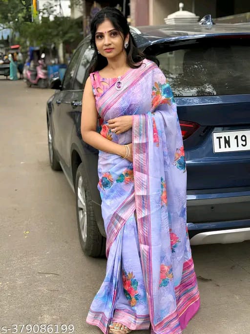 SM Women Cotton Linen Printed Saree