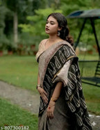 SM Women Cotton Linen Embellished Saree