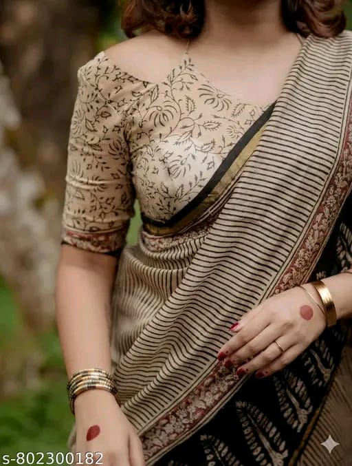 SM Women Cotton Linen Embellished Saree