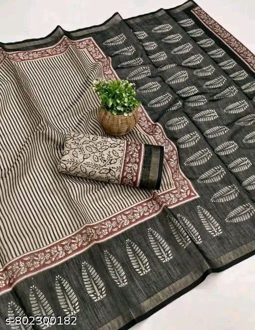SM Women Cotton Linen Embellished Saree