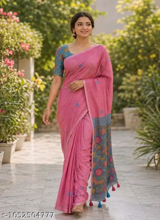 SM Women Cotton Linen Digital Print Saree