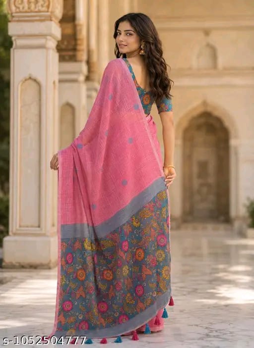 SM Women Cotton Linen Digital Print Saree