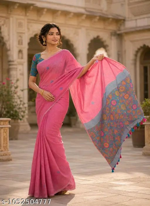 SM Women Cotton Linen Digital Print Saree