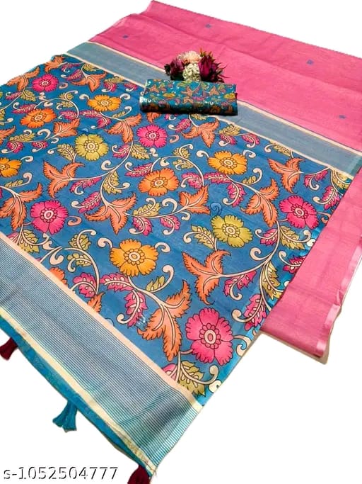 SM Women Cotton Linen Digital Print Saree