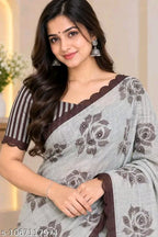 SM Women Cotton Linen Embellished Saree