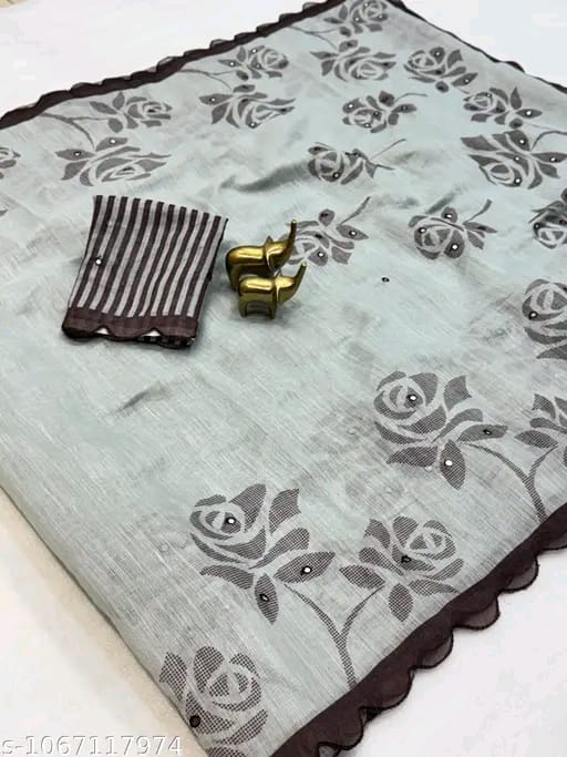 SM Women Cotton Linen Embellished Saree