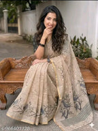 SM Women Cotton Linen Printed Saree