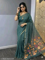 SM Women Cotton Linen Solid Saree