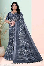 SM Women Cotton Linen Printed Saree
