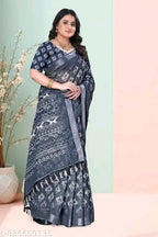 SM Women Cotton Linen Printed Saree