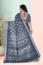 SM Women Cotton Linen Printed Saree