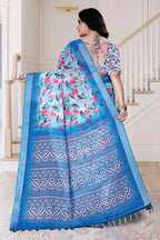 SM Women Cotton Linen Printed Saree