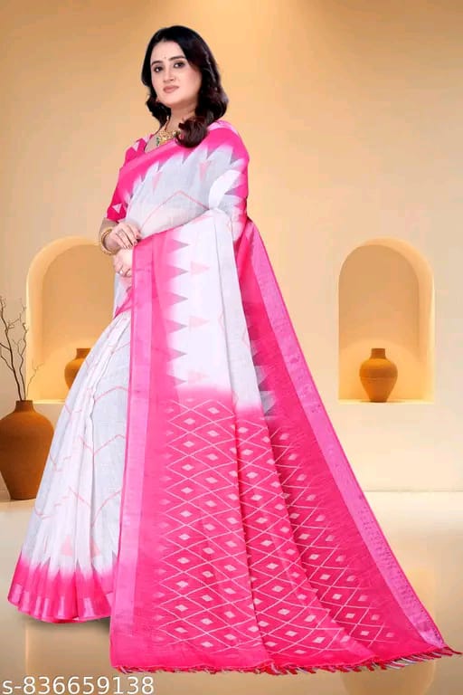 SM Women Cotton Linen Printed Saree