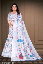 SM Women Cotton Linen Printed Saree