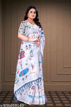 SM Women Cotton Linen Printed Saree