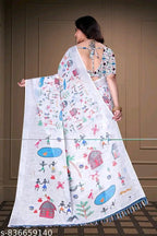 SM Women Cotton Linen Printed Saree