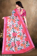 SM Women Cotton Linen Printed Saree