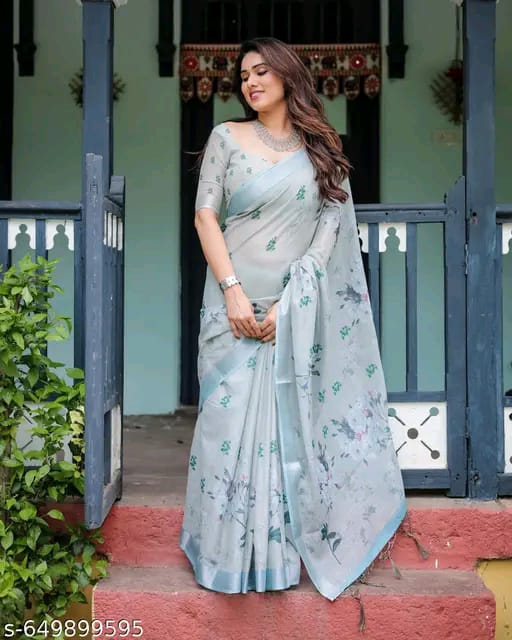 SM Women Cotton Linen Saree