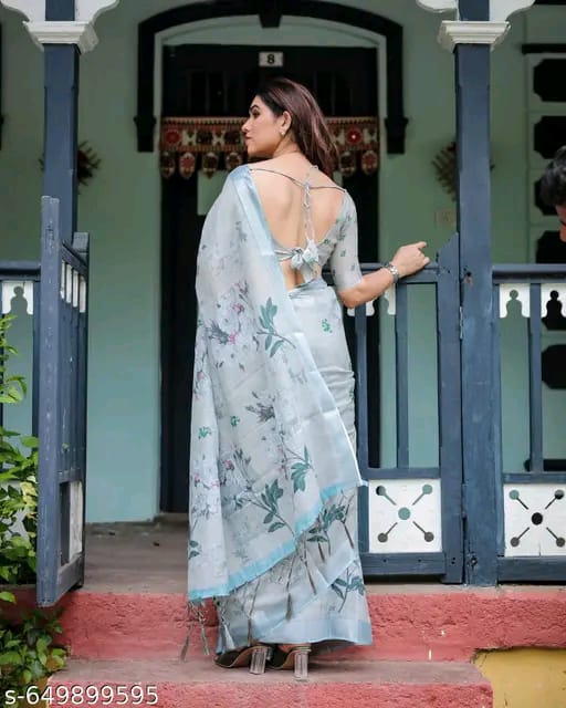 SM Women Cotton Linen Saree