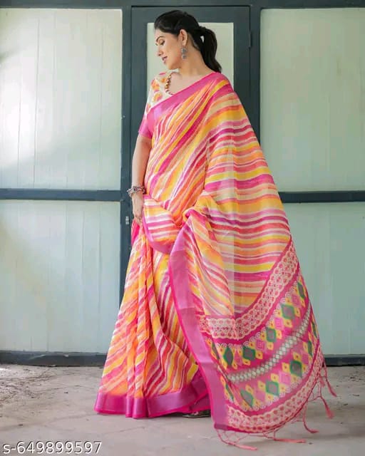 SM Women Cotton Linen Saree