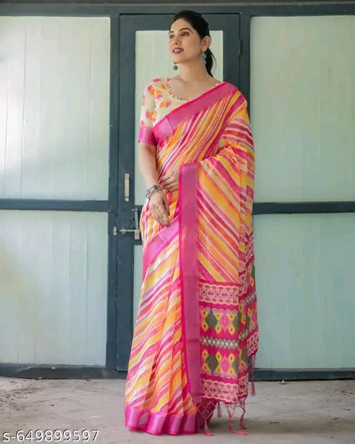 SM Women Cotton Linen Saree