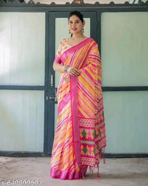 SM Women Cotton Linen Saree