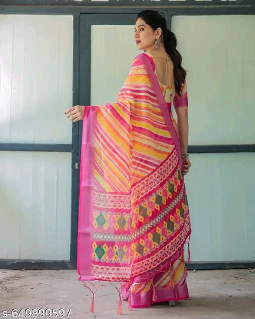 SM Women Cotton Linen Saree