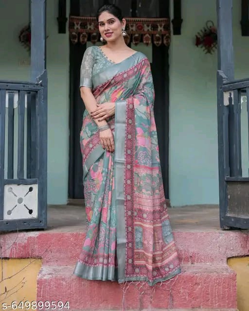 SM Women Cotton Linen Saree