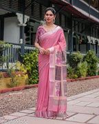 SM Women Cotton Linen Saree