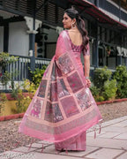 SM Women Cotton Linen Saree