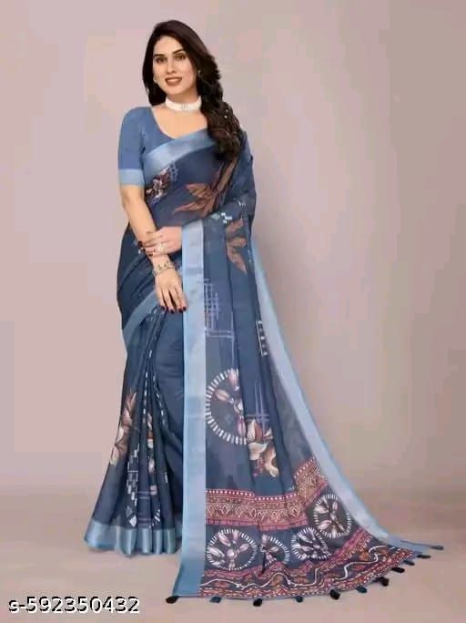 SM Women Linen Printed Saree