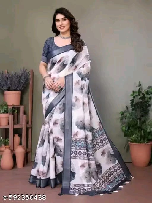 SM Women Linen Printed Saree