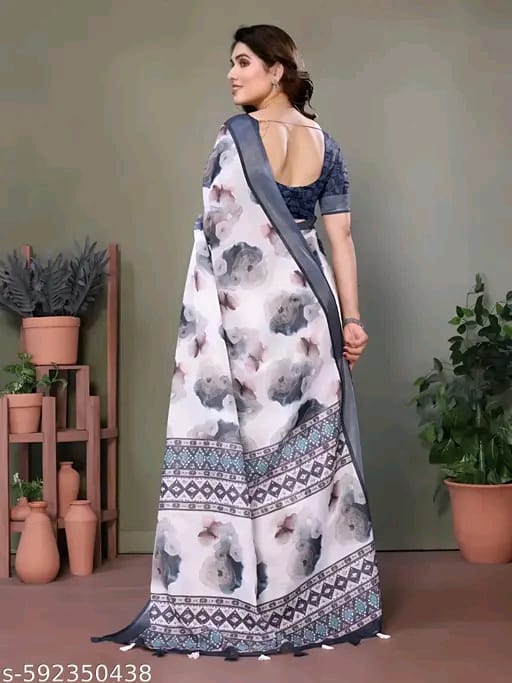 SM Women Linen Printed Saree