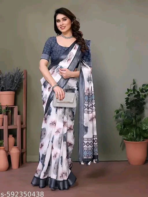 SM Women Linen Printed Saree