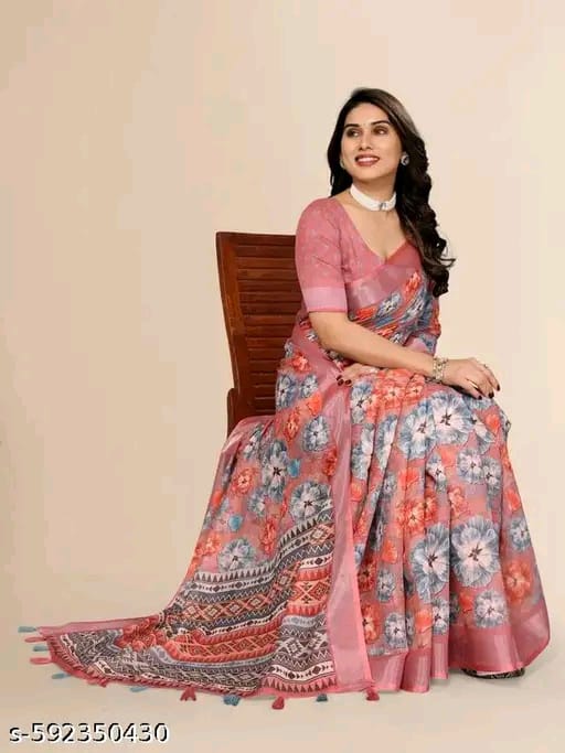 SM Women Linen Printed Saree