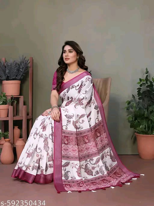 SM Women Linen Printed Saree