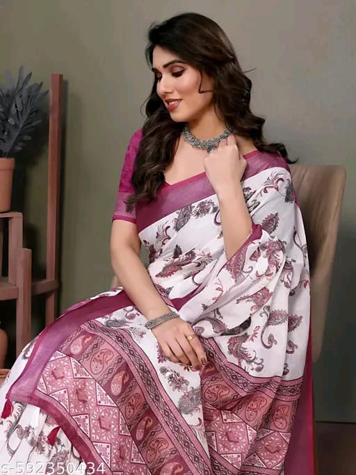 SM Women Linen Printed Saree