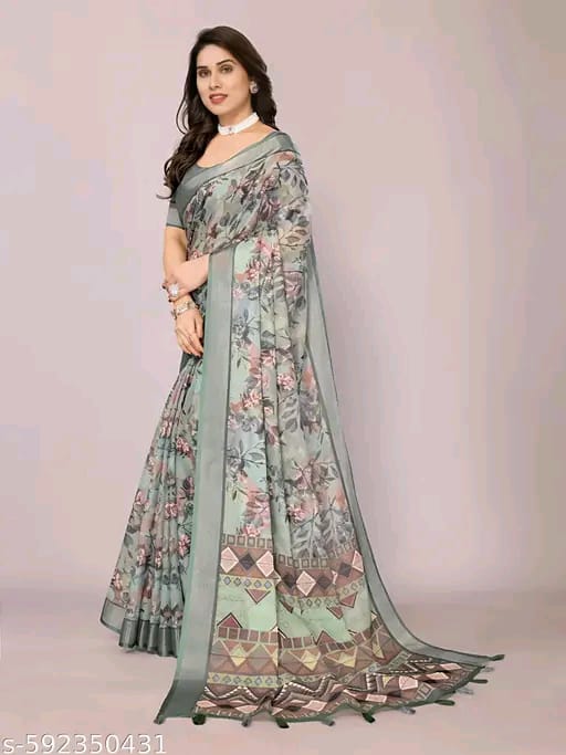 SM Women Linen Printed Saree