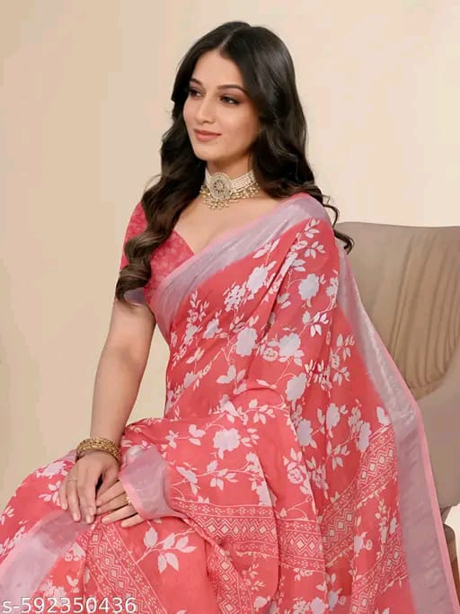 SM Women Linen Printed Saree
