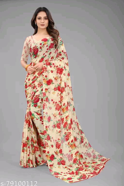 SM Women Chiffon Printed Saree