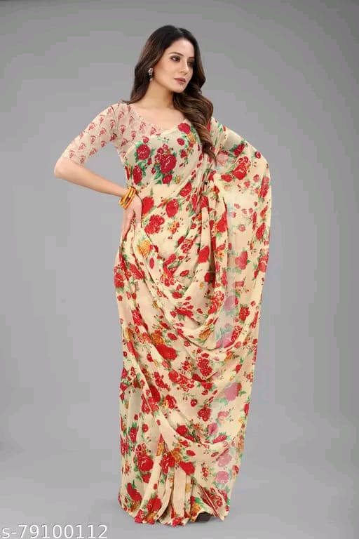SM Women Chiffon Printed Saree