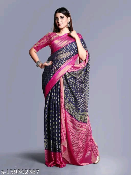 SM Women Chiffon Zari Woven Saree