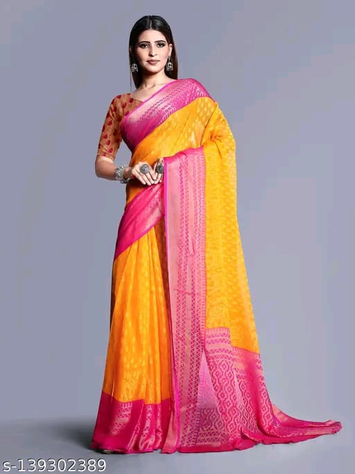 SM Women Chiffon Zari Woven Saree