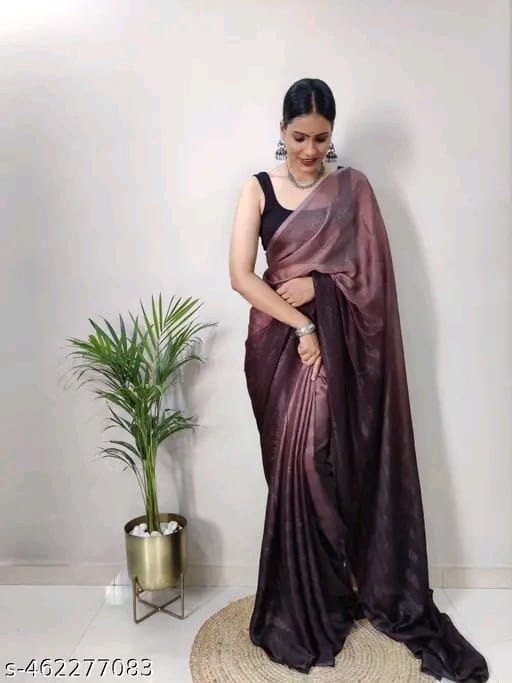 SM Women Chiffon Embellished Ready to Wear Saree with Black Blouse