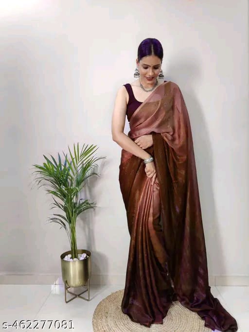 SM Women Chiffon Embellished Ready to Wear Saree with Black Blouse