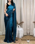 SM Women Chiffon Embellished Ready to Wear Saree with Black Blouse