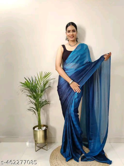 SM Women Chiffon Embellished Ready to Wear Saree with Black Blouse