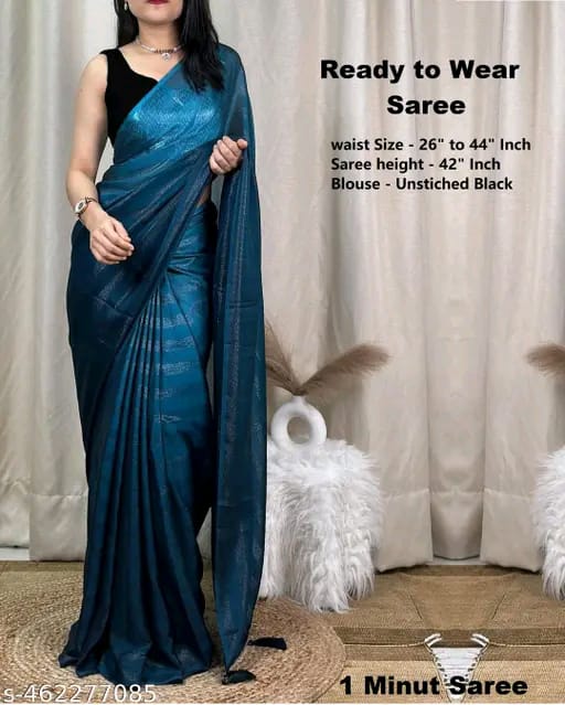 SM Women Chiffon Embellished Ready to Wear Saree with Black Blouse
