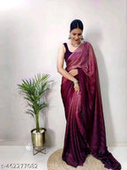 SM Women Chiffon Embellished Ready to Wear Saree with Black Blouse